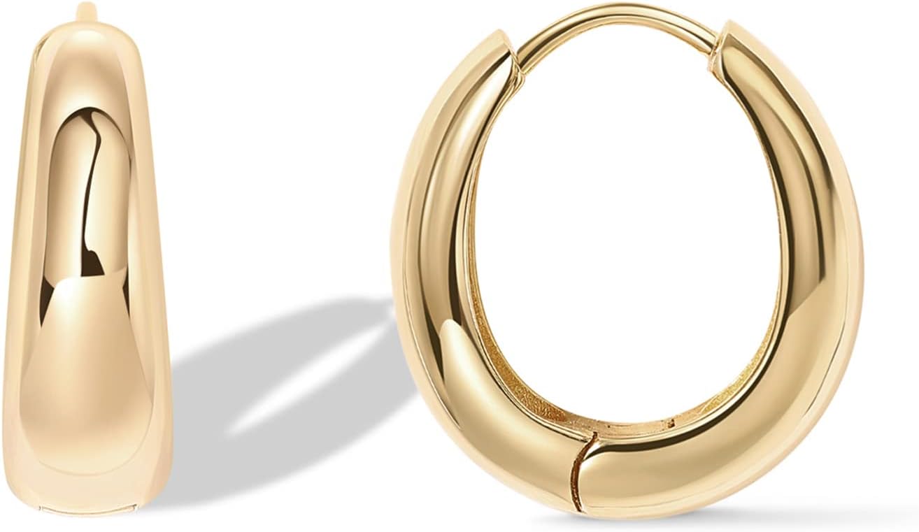 14K Gold Plated 925 Sterling Silver Post Small Chunky Hoops Earrings | Thick Lightweight Gold Hoop Earrings for Women