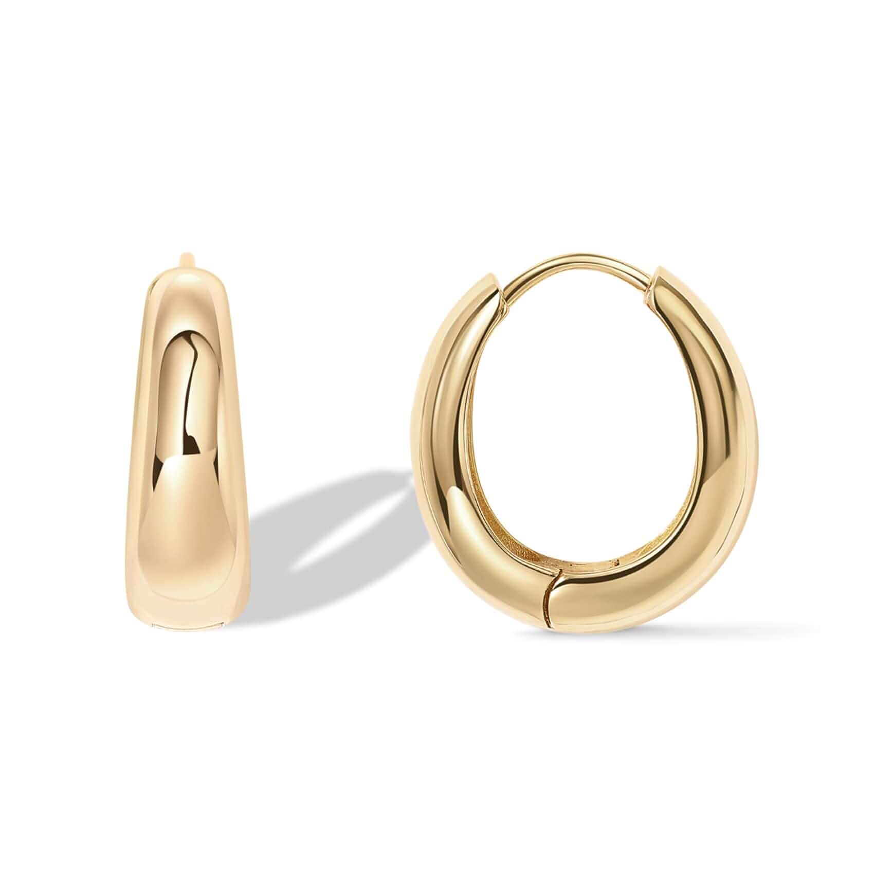 PAVOI Gold Hoop Earrings for Women, 14K Gold Plated Small Chunky Hoops 925 Sterling Silver Posts, Lightweight Hoops, Small Hoop Earrings for Women, Gold Hoops