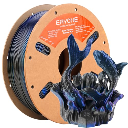 Image of ERYONE Burnt Titanium Rainbow PLA Filament 3D Printer 1.75mm + /-0.03mm, 1kg(2.2LBS) /Spool, Interstellar (Blue & Flash Black)