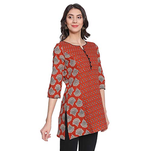 Image of Rapsodia Women's Red & Blue Sanganeri Block Print Short Kurti, Jaipuri Traditional Printed Tunic for Girls and Women