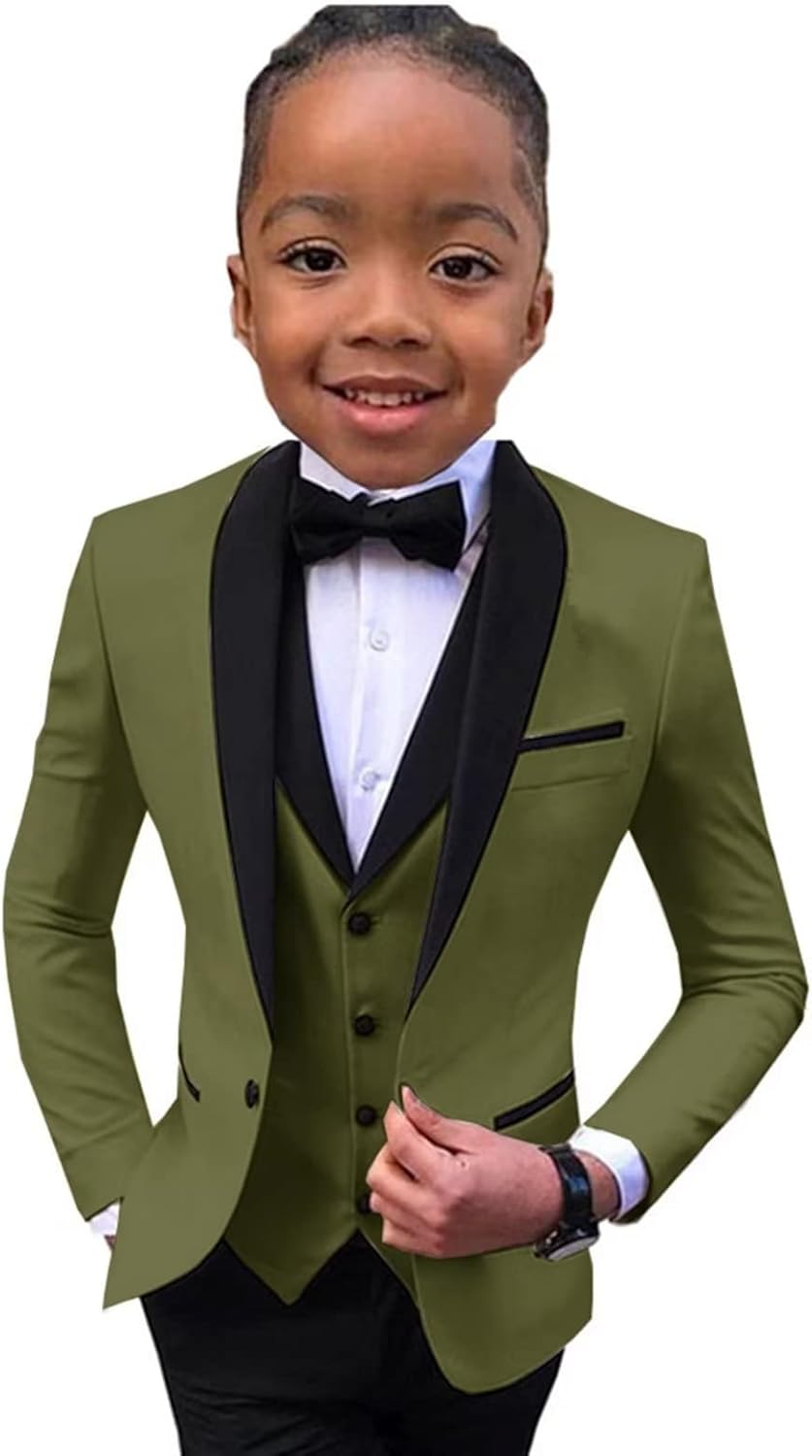 Boys Suit Wedding Tuxedo 3 Piece Shawl Collar Jacket Pants