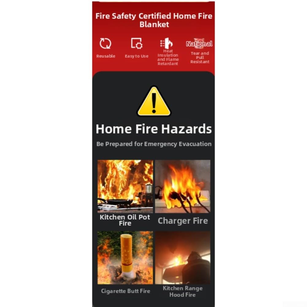 Coperta antincendio 1,8 m x 1,8 m, in fibra di vetro resistente, per cucina, ufficio, uso domestico, riutilizzabile, apertura rapida, strumento di sicurezza resistente al calore (1)