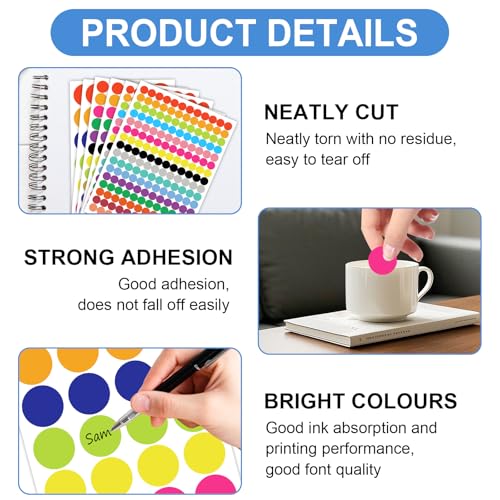 3040 Pcs Coloured Dot Stickers, 20mm 10mm 6mm Dots Sticky Labels, Coloured Circle Stickers Sticky, Self-Adhesive Colour Coding, Round Labels for Calendar Office School - Image 2