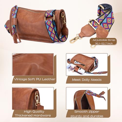 Crossbody Bag for Women Vegan Leather Wallet Purses Satchel Shoulder Bags Small Size (Brown)3