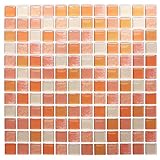 Yoillione 3D Mosaic Tile Sticker Removable Wallpaper Tile Orange, 3D Self Adhesive Wall Tiles Bathroom Wall Tiles for Kitchen Backsplash Orange, PVC Square Decorative Vinyl Decals, 4 Sheets