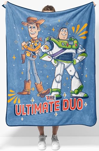 Jay Franco Kids Plush Throw Blanket – Soft & Cozy Fleece Throw for Bedroom & Couch Décor, Official Licensed Product, Blue - Toy Story, 40x50 - Travel Blanket