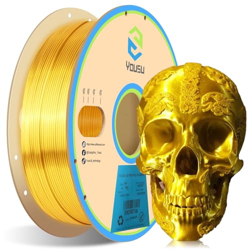 YOUSU PLA Filament 1.75, Silk PLA Gold, 3D Drucker Filament, PLA 1kg Spule, Glänzend Seide, Metallic Farbe