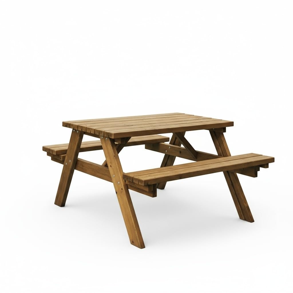 Table de pique-nique en bois avec bancs intégrés pour aménager un petit parc