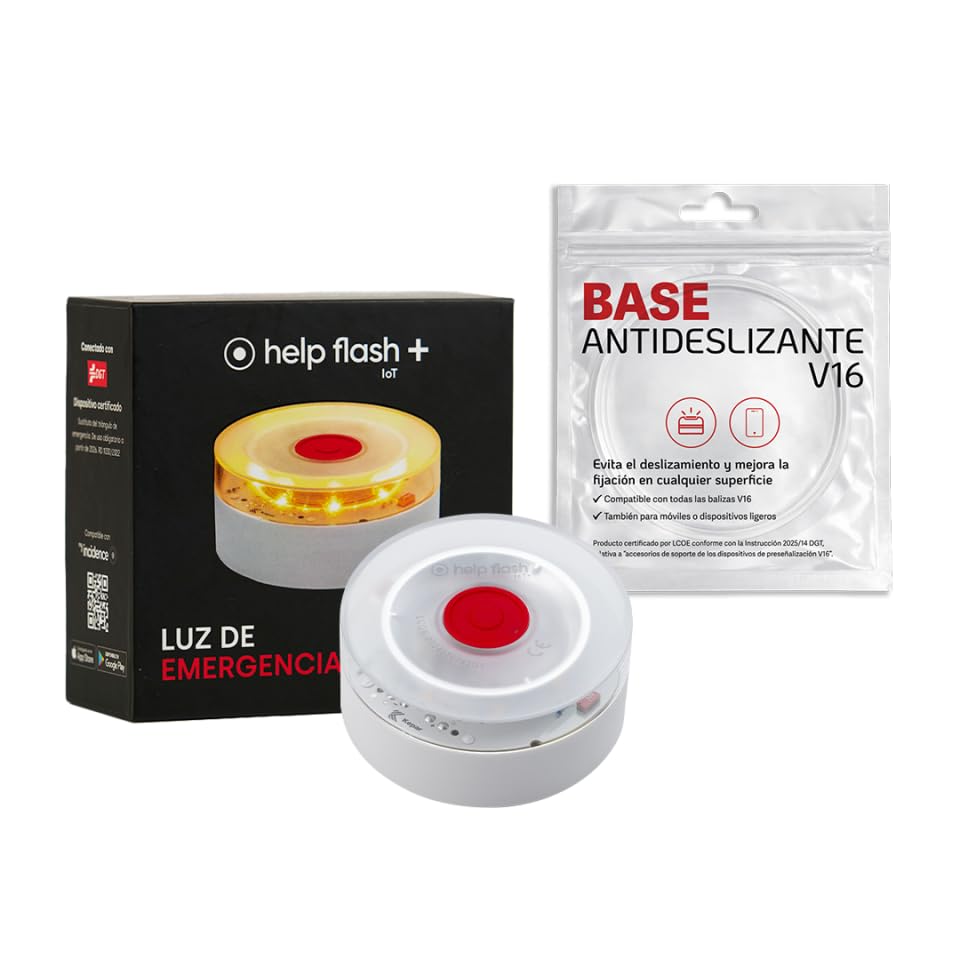 help flash IoT + Luz de Emergencia V16 Homologada con Geolocalización + Base Antideslizante, Exigible en 2026, Conectada con DGT 3.0, Señal V-16, Plan de Datos Incluido, Mayor Visibilidad