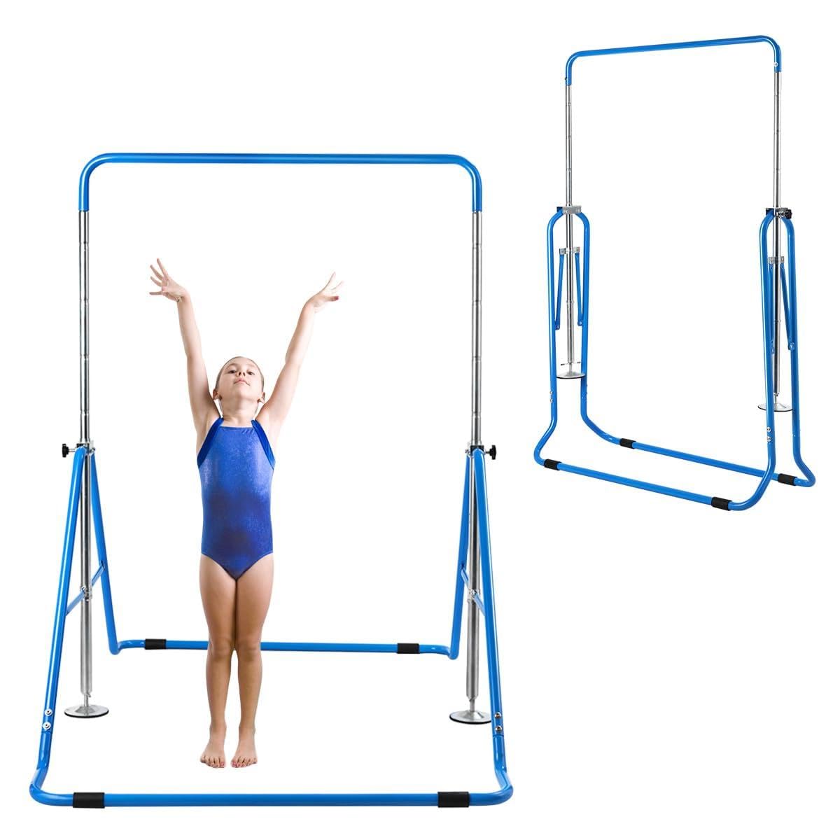 COSTWAY Barra Gimnasia Artistica, Estructura Triangular, Barra Horizontal Junior Ajustable en Altura, Equipo Gimnasia Ritmica para Entrenamiento Niños Niñas