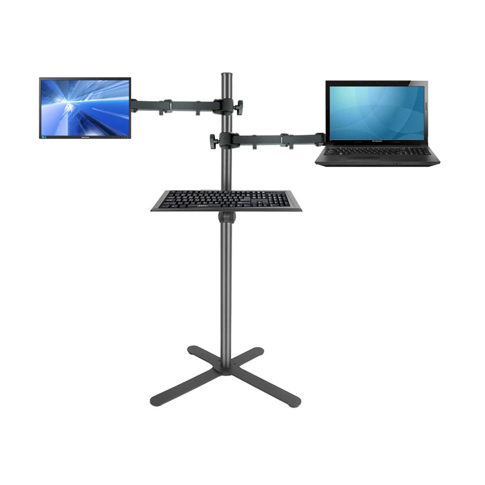 YNBSHGAA DL-UP20H X Shape Base Big Height Adjustable160cm 150cm Workstation Monitor Floor Stand +keyboard Tray Laptop Tray Holder,Dl-up20h