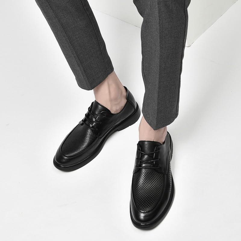 YZABEL Men's Patent Leather Business Casual Shoes, Round Toe Lace-Up Breathable Hollow Oxfords Dress Shoes, Comfortable Non-Slip for Daily Commuting Activity2