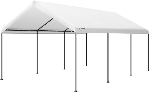 OUTFINE Toldo resistente para cochera de 12 x 20 pies, con paredes laterales extraíbles y ventanas ventiladas enrollables, 12 estacas para tienda, 4