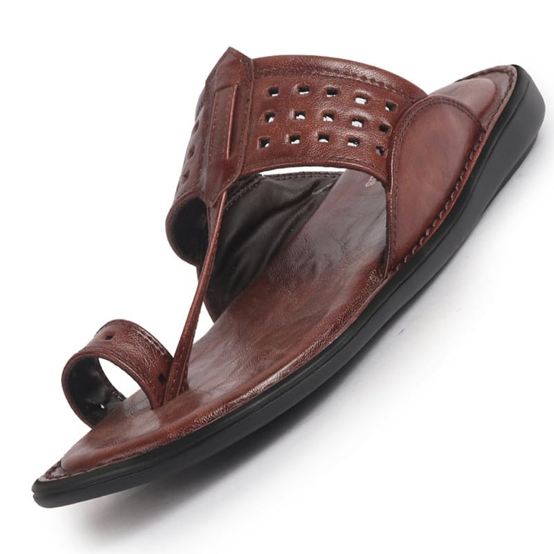 Image of FAUSTO Men Casual Outfit Kolhapuri Toe Ring Strap Ortho Slippers | Memory Cushioned Footbed | Ultra Lightweight and Comfort Slip On Slipper