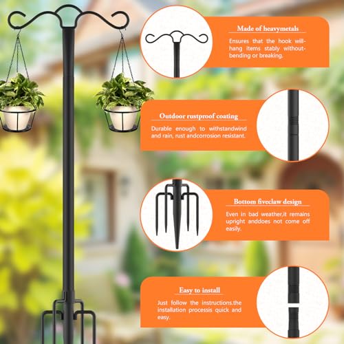 image for SINLEY Double Shepherds Hook for Outdoor with 5 Prong Base 90 Inch Hea