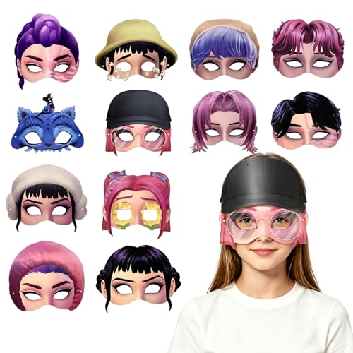 Eroionet 12 Stück Kpop Fotobox Accessoires Masken Bunte Dämonen Cosplay Gesichtsmasken für Teenager & Erwachsene Lustige Foto Requisiten für Fantasy Manga Mottoparty & Festival Deko Set