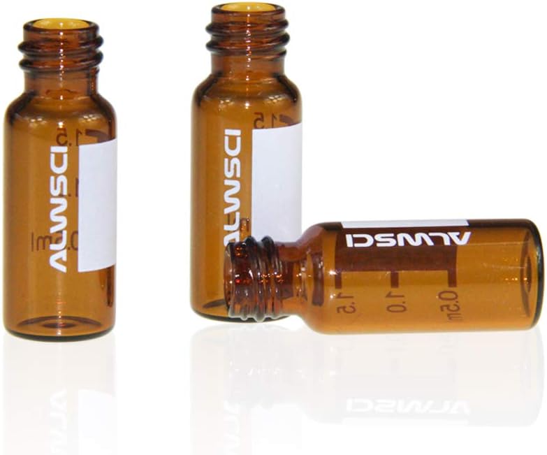 Autosampler Vial, Chromatography Lab Vial, HPLC LC GC 1.5 ml Wide Opening Short Screw Thread Sample Vial with Write-on Spot, Amber, 12x32 mm, 8-425 Top Type, 100 pcs/pk by ALWSCI