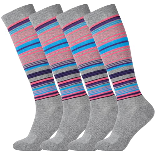 Image of +MD Cotton Compression Socks for Women & Men 4 /6 Pairs 15-20mmHg Knee High for Sports, Travel, Nursing Long Sitting Standing