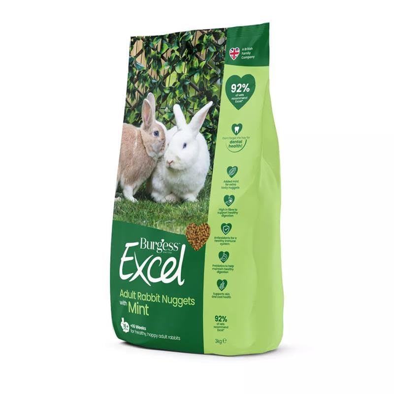 5kg Burgess Excel Rabbit Nuggets with Mint – High-Fibre Complete Rabbit Food – Promotes Healthy Digestion, Teeth & Immunity