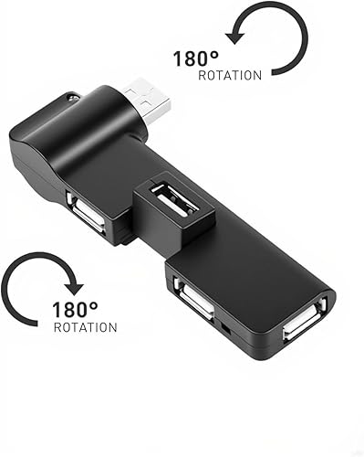Miniatura 2 de HUB USB 2.0, [90°/180° grados giratorio] Mini USB 2.0 Hub 4 puertos USB Hub para portátil, unidades flash USB, disco duro móvil, portátil, PC, negro