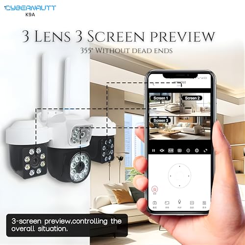 Image of XUGA K9A 9MP 3 Lens PTZ 4G Sim Wireless Outdoor CCTV Camera with Three Side View | 360 | Night Vision | Motion Detection| Siren Alarm| Outdoor | Gym | Farm | Home | Use Air-Tel 4G Sim