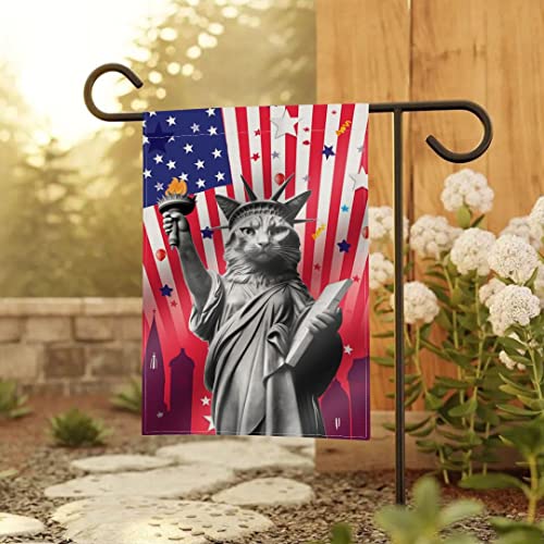 Cat Independence Day Decorations 12X18 Inch Statue Of Liberty Garden Flags 4Th Of July Banner Yard Flag Patriotic Flag For Outdoor Double Sided American Flag Wall Decor #TOP5
