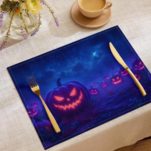 Sets de table aquarelle jardin lin citrouille imperméables antidérapants 45x30cm - 4