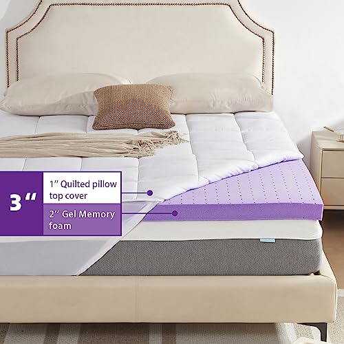 Bdeus Dual Layer 3 Inch Memory Foam Mattress Topper Full Size, 2 Inch Cooling Gel Memory Foam Plus 1 Inch Down Alternative Quilted Pillow Top Cover,Back Pain Relief #TOP2