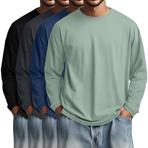 Image of August Alley 4 Pack Men's Big and Tall Cotton Shirts L-7XL, Long Sleeve Oversized Tops Loose Casual Large T-Shirts Basic Tee