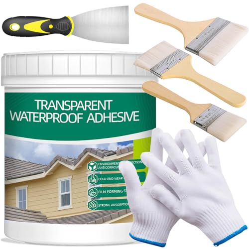 Qiveaory 1Kg/36Fl.oz Impermeabilizante Transparente Hidrofugante Invisible Baldosas,Hormigón,Tejados Impermeable Agente Cepillos de Madera,Rascador,Guantes de Trabajo