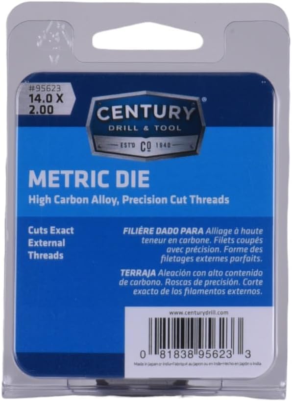 Century Drill & Tool 95623 High Carbon Steel Metric Hexagon Die, 14x2.00