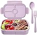 Bento Pudełko na lunch dla dzieci, z 4 przegródkami, nadaje się do mycia w zmywarce, nadaje się do kuchenki mikrofalowej, do lodówki (z łyżeczką i widelcem, jasnofioletowe)