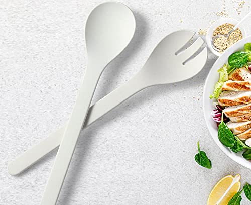 Lekoch Plant Based Salad Servers Reusable Salad Fork And Spoon Set,Microwave And Dishwasher Safe, Utensils For Christmas,Kitchen,Home,Rv And Camping (White) #TOP4