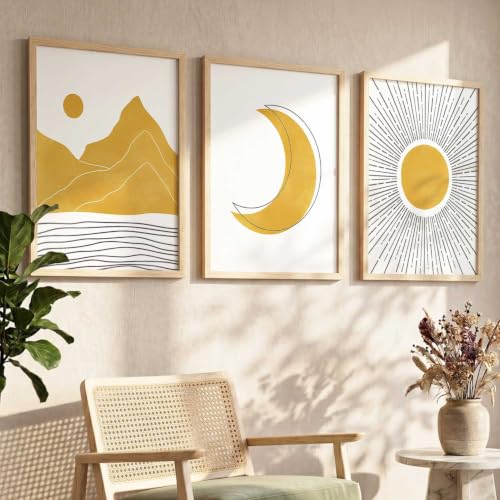 Image of kotart Home Decor Boho Painting Decorative Wall Art | Aesthetic poster With Frame For Living Room Bed Room Hotel Wall Decor Digital Reprint Set of 3 (35x37 Inch)