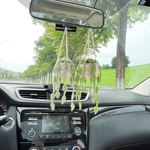 Image of VRB Dec 1 Pcs Crochet Flower for car Dashboard Decoration Items,Car Hanging Crochet Flower,Sunflower Decoration for Car,Car Mirror Hanging Accessories, (Hanging Plants Crochet - 1 Pcs)