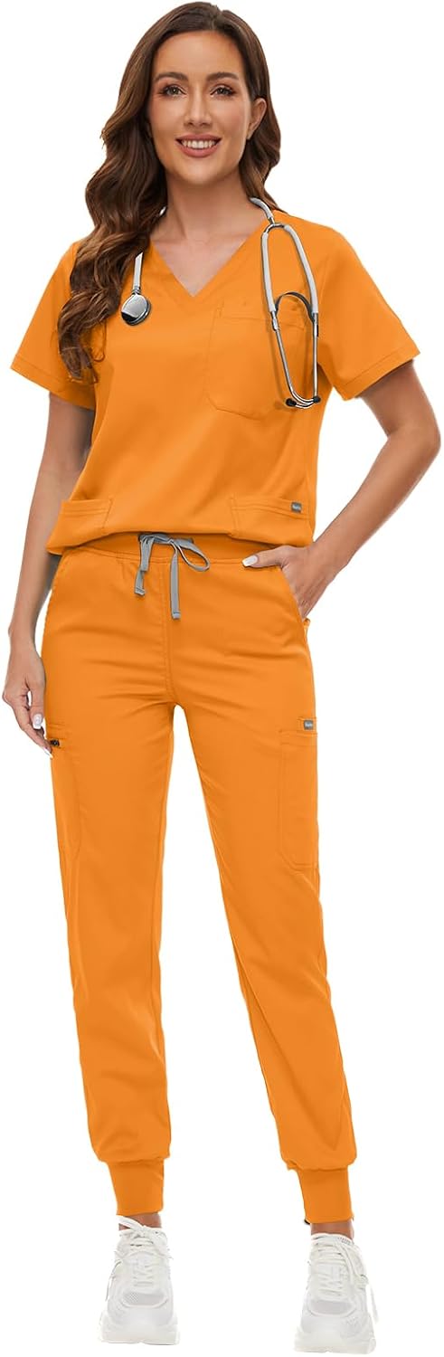 VIAOLI Scrubs for Women V-neck Scrub Set with 8 Pocket Yoga Waistband Jogger Pants – Womens Scrub Nurse Uniforms