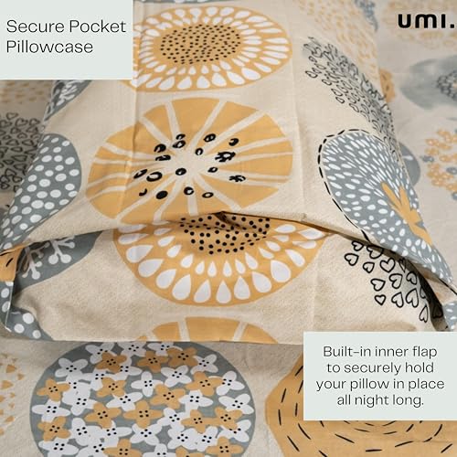 Image of Amazon Brand - Umi Cotton Fitted Bedsheet, Queen Size 78x60 Inches, Elastic Fit Bed Sheet, 10 Inch Deep Pocket, Soft Breathable Bedding, Durable Easy Care, with Pillow Cover-Doodle Bloom