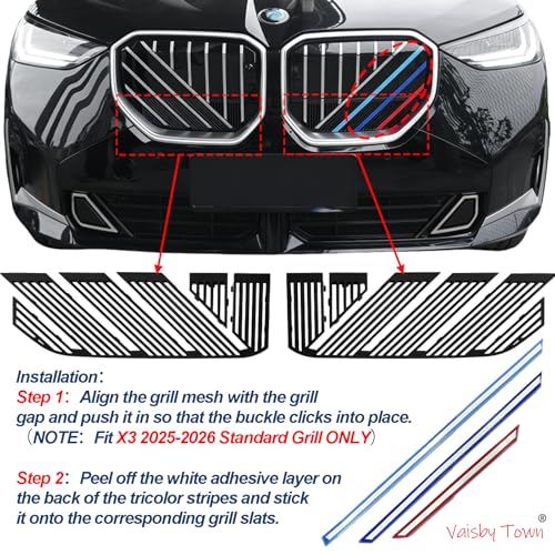 Image of Automotive Front Grill Mesh Protector for BMW X3 2025-2026 | Front Grille Tricolour Inserts 3 pcs, Radiator Cover for Grill
