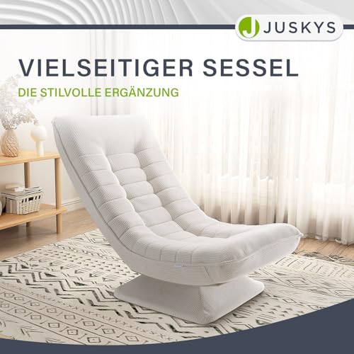 Juskys Relaxsessel Korsika - Ergonomisch & 360° drehbar, klappbar mit 5-lagiger Polsterung - Gemütlicher Cord Sessel für Wohnzimmer - Beige