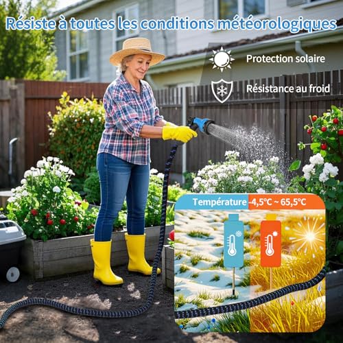 Vankarr Tuyau Arrosage Extensible 30m Raccord de Robinet 1/2 et 3/4, Tête de Pulvérisation avec 8 Fonctions, avec Sac de Rangement, Support de Tuyau pour Jardin, Camping-Car, Camping (Bleu) – vue 5
