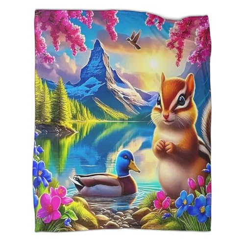 Couverture microfibre 180x200 haut de gamme imprimé écureuil 3D - 3