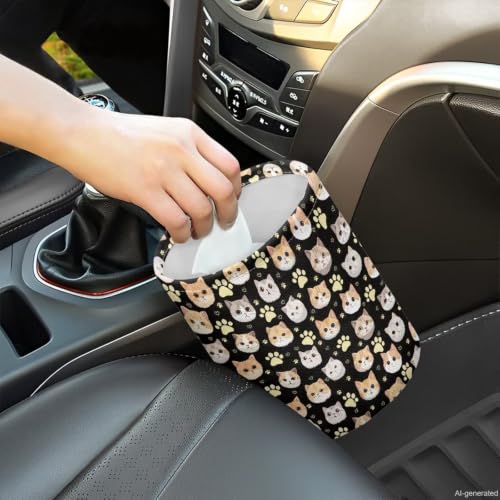 Image of Cute Cats Car Trash Can - Cute, Portable,Collapsible Back Seat, Front Console, Floor, or Hanging Headrest Waste Basket Cars Garbage Bag
