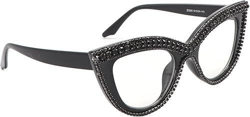 Miniatura 7 de Lentes de lectura con diseño de ojo de gato, con diamantes de imitación y bloqueo de luz azul ampliada