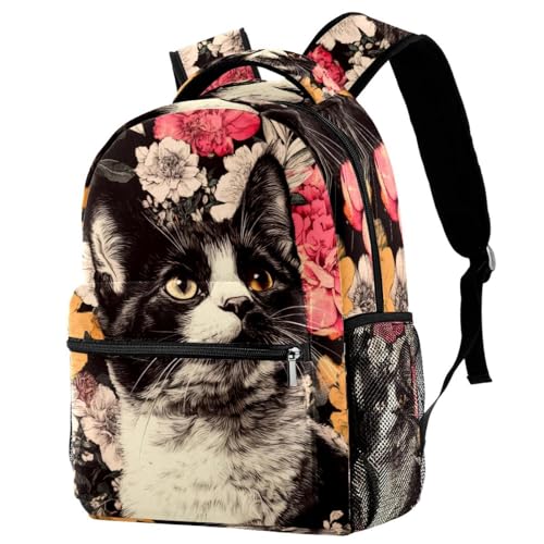 Sac à dos d'école Campus à motif chat et fleurs pour filles multicolore