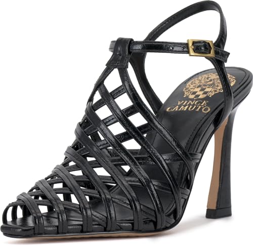 Vince Camuto Women's Scarla Caged Ankle Strap Heel Sandal, Black, 8