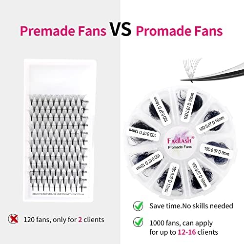FADLASH 1000 Fans 10D Premade Volume Eyelash Extensions Mixed Tray Premade Fans Eyelash Extensions D Curl Premade Lash Fans Pointed Handmade Promade Loose Fans Thin Base (10D-0.07D,9-16mm) - 4