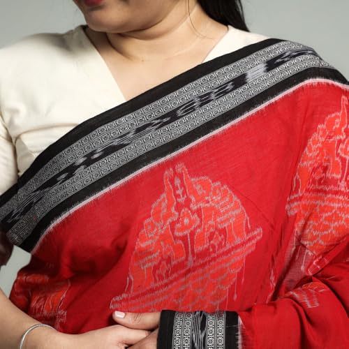 Image of Ikat Women's Pure Cotton Saree Traditional Craftsmanship Double Ikat Weaving Floral Handmade Ethnic Saree without Blouse Piece