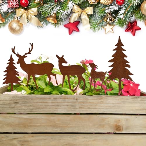 Deepton 5er Set Gartenstecker Weihnachtsdeko, Weihnachtsbaum und Elch...