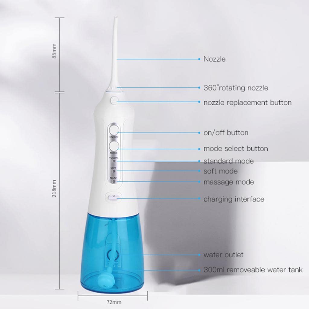 Jojomis Flosser ad acqua senza fili 300 ml USB ricaricabile e portatile Irrigatore orale con custodia per viaggi 3 modalità IPX7 impermeabile filo interdentale - Irrigatore orale