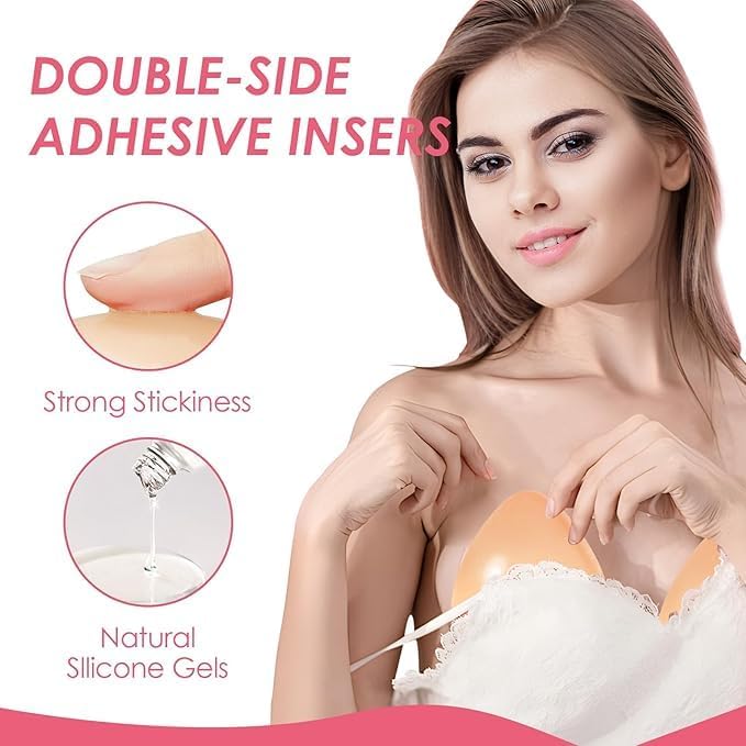 Snowy Sticky Bra Inserts,Reusable and Waterproof Double Sided Snowy Inserts,Sticky Bra Push Up for Women Dresses Bikinis - Image 3